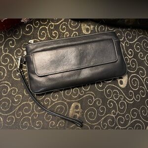 Tignanello Black Leather Clutch Wristlet